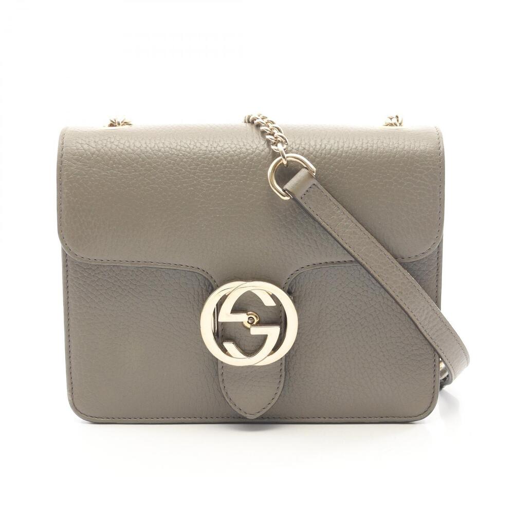 Gucci Interlocking GG Leather Shoulder Bag Gray